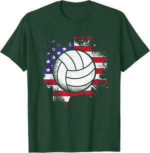 Volleyball American Flag Volleyball Lover Men Women Kids T-Shirt - T-Shirt | Forest