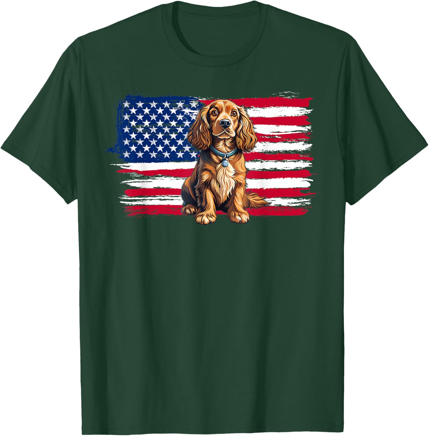 American Flag Cocker Spaniel Dog Animal 4th of July T-Shirt - T-Shirt | Forest