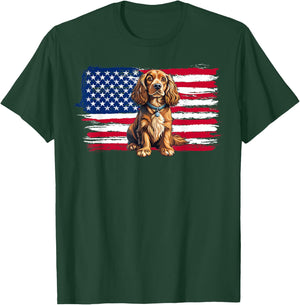 American Flag Cocker Spaniel Dog Animal 4th of July T-Shirt - T-Shirt | Forest