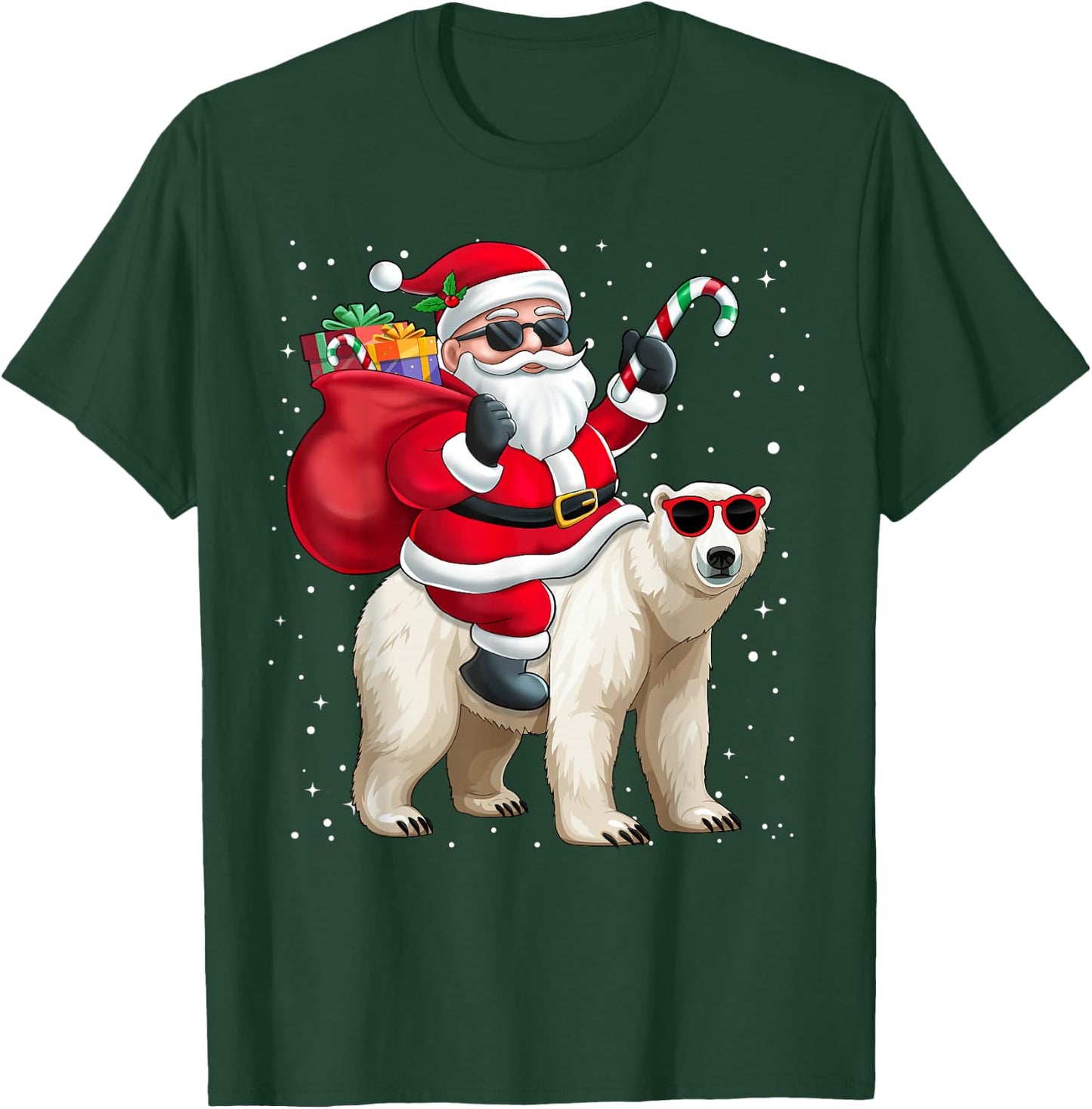 Santa Claus Riding A Polar Bear Christmas Boy Girl Kids T-Shirt - T-Shirt | Forest