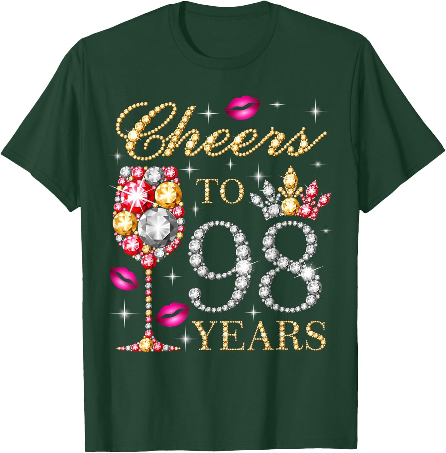 Cheers To 98 Years Old Women 98th Birthday Party 98th Bday T-Shirt - T-Shirt | Forest