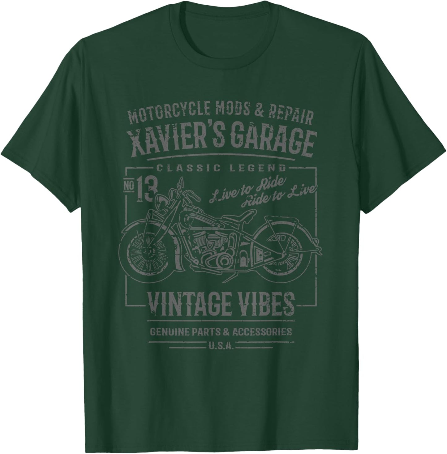 Xavier's Garage Moto Design for the name Xavier T-Shirt - T-Shirt | Forest
