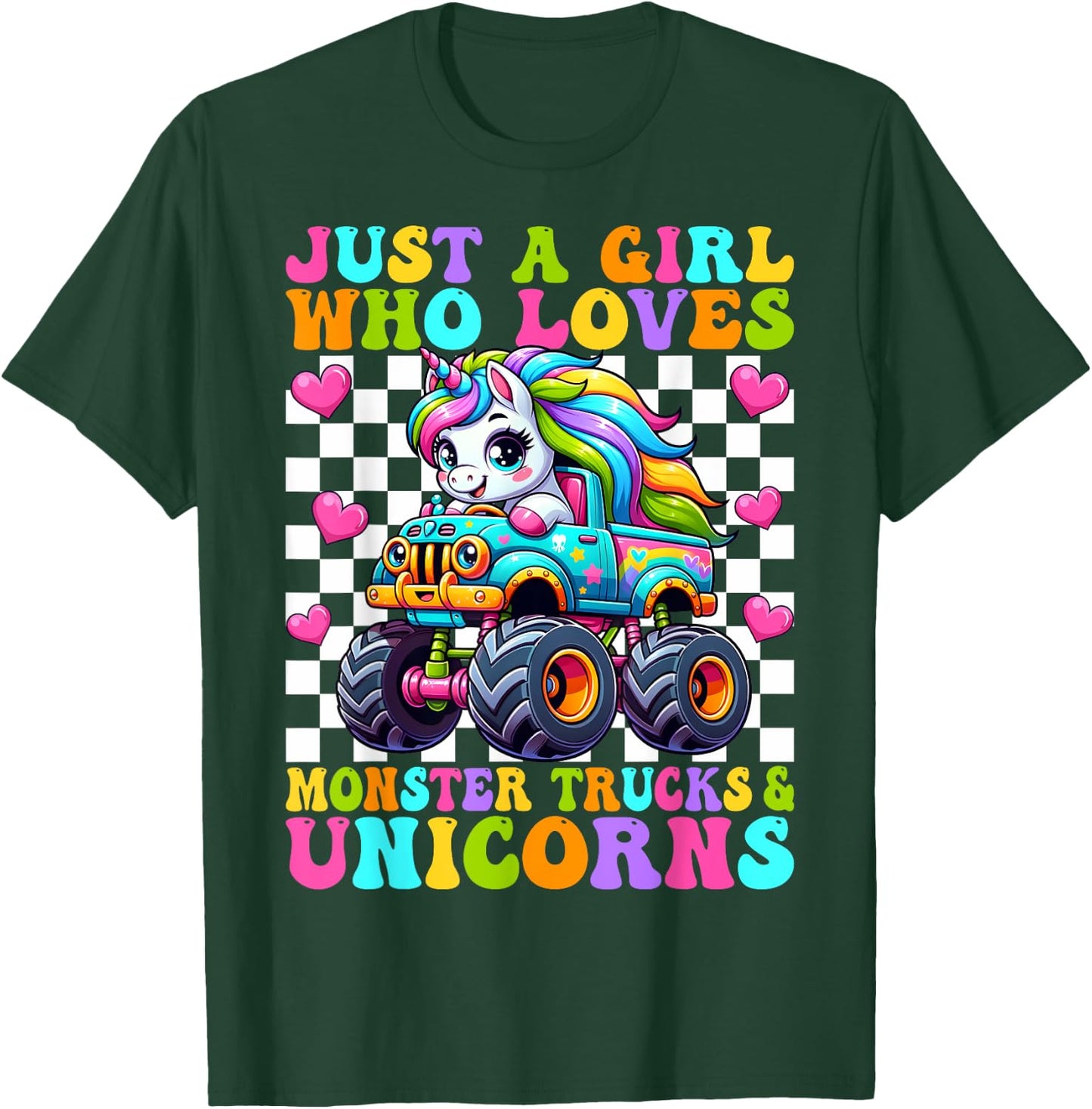 Just a Girl Who Loves Monster Trucks and Unicorns Girls T-Shirt - T-Shirt | Forest