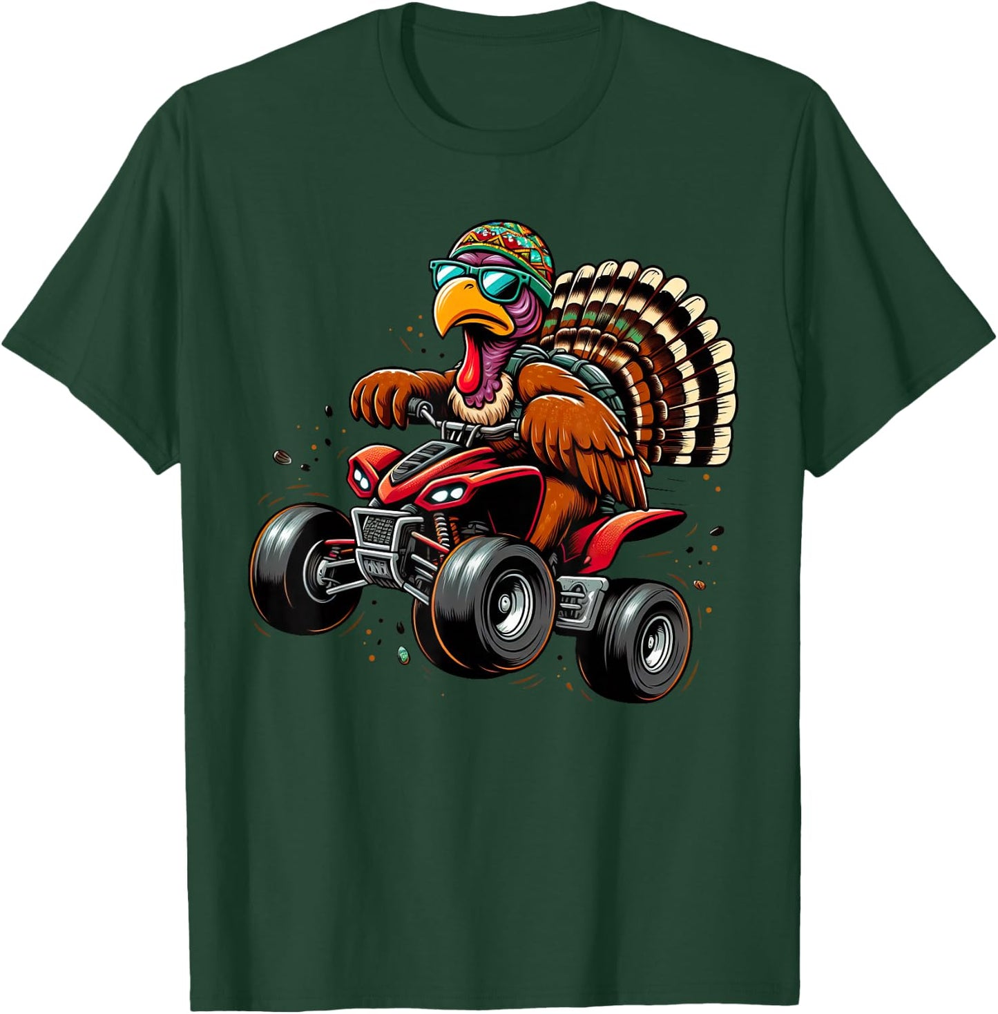 Funny Turkey Thanksgiving ATV 4 Wheeler Kids Men T-Shirt - T-Shirt | Forest
