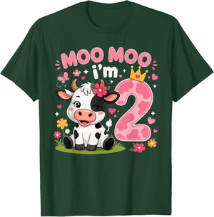 Moo Moo I'm Two 2nd Birthday Cute Cow T-Shirt - T-Shirt | Forest