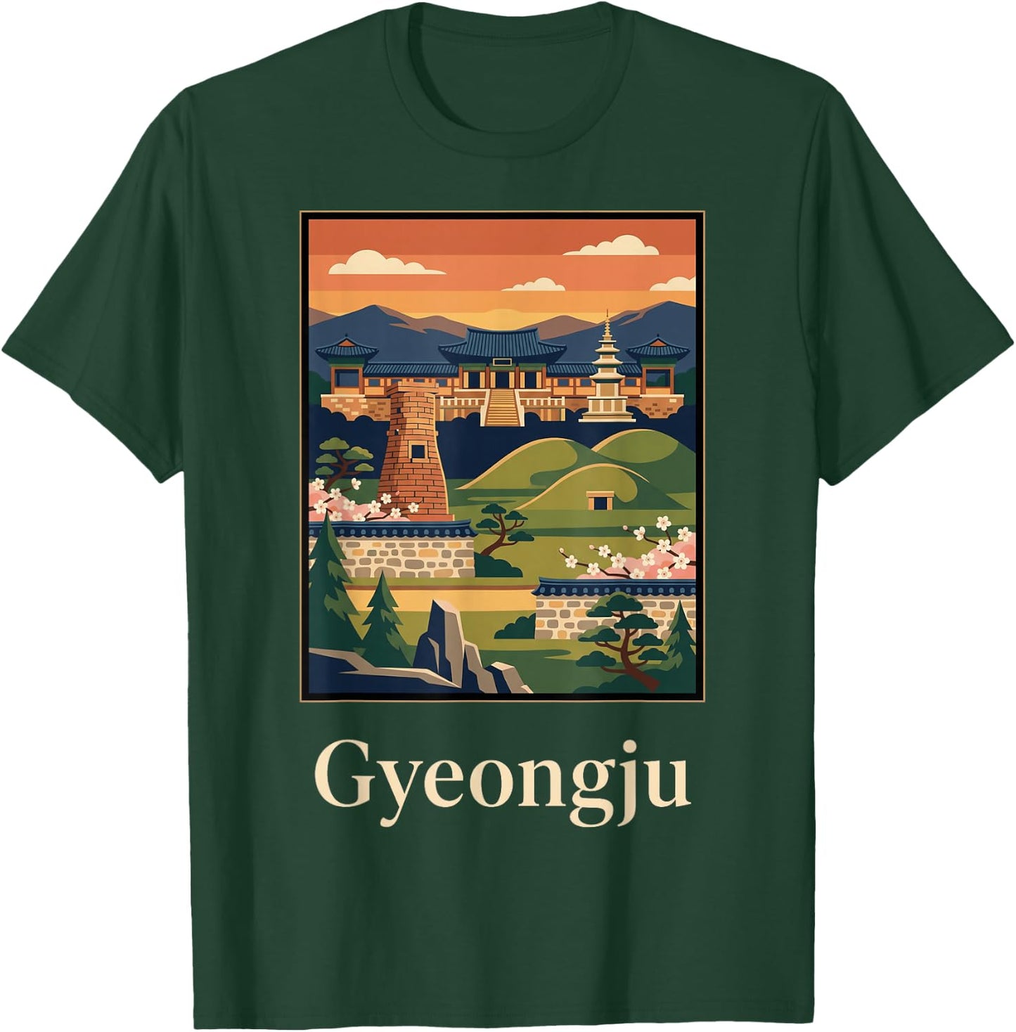 Gyeongju South Korea Temple Travel Graphic T-Shirt - T-Shirt | Forest