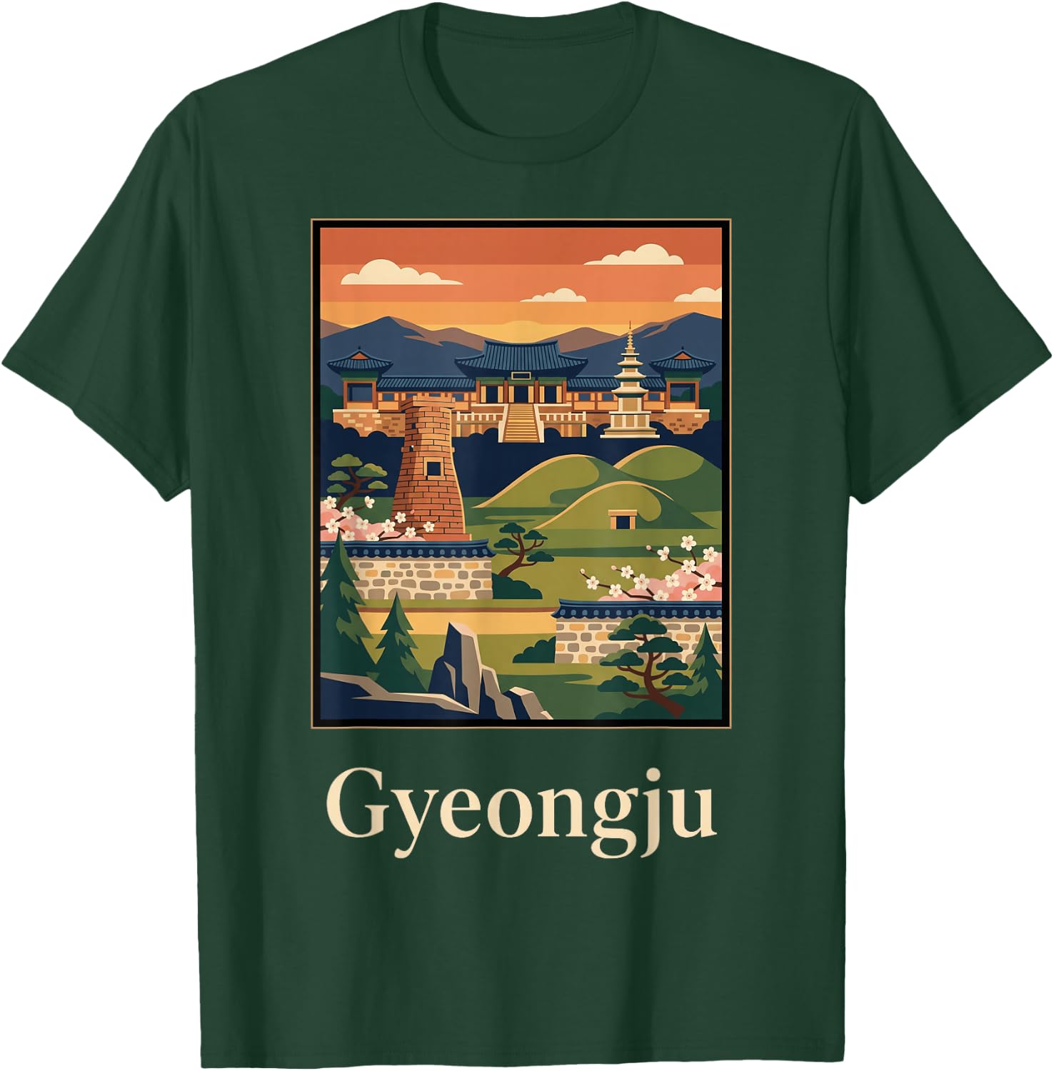 Gyeongju South Korea Temple Travel Graphic T-Shirt - T-Shirt | Forest