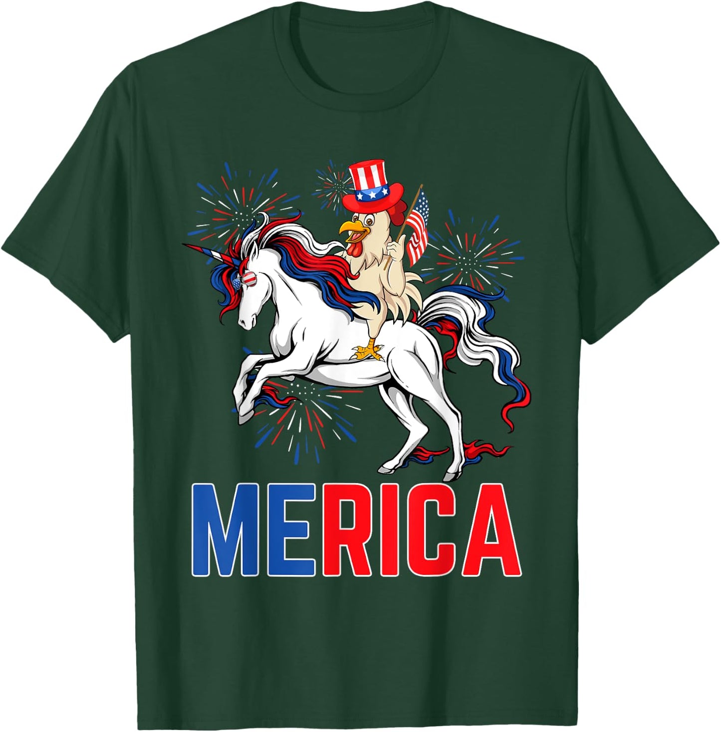 Funny Merica Chicken Unicorn American Flag Happy 4th Of July T-Shirt - T-Shirt | Forest