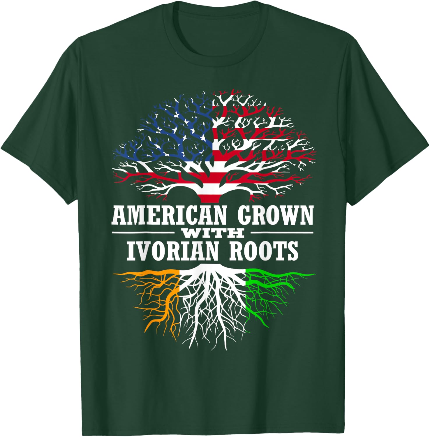 American Grown with Ivorian Roots Tree USA Ivory Coast Flag T-Shirt - T-Shirt | Forest