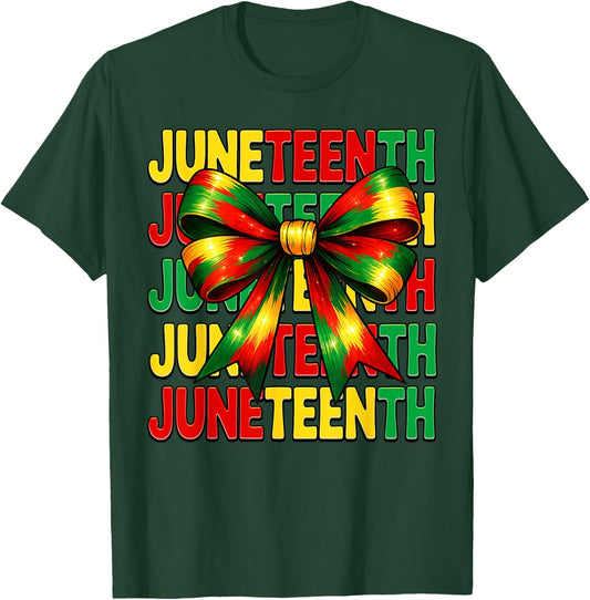 Juneteenth Coquette Bow African Girl Black History Month T-Shirt - T-Shirt | Forest
