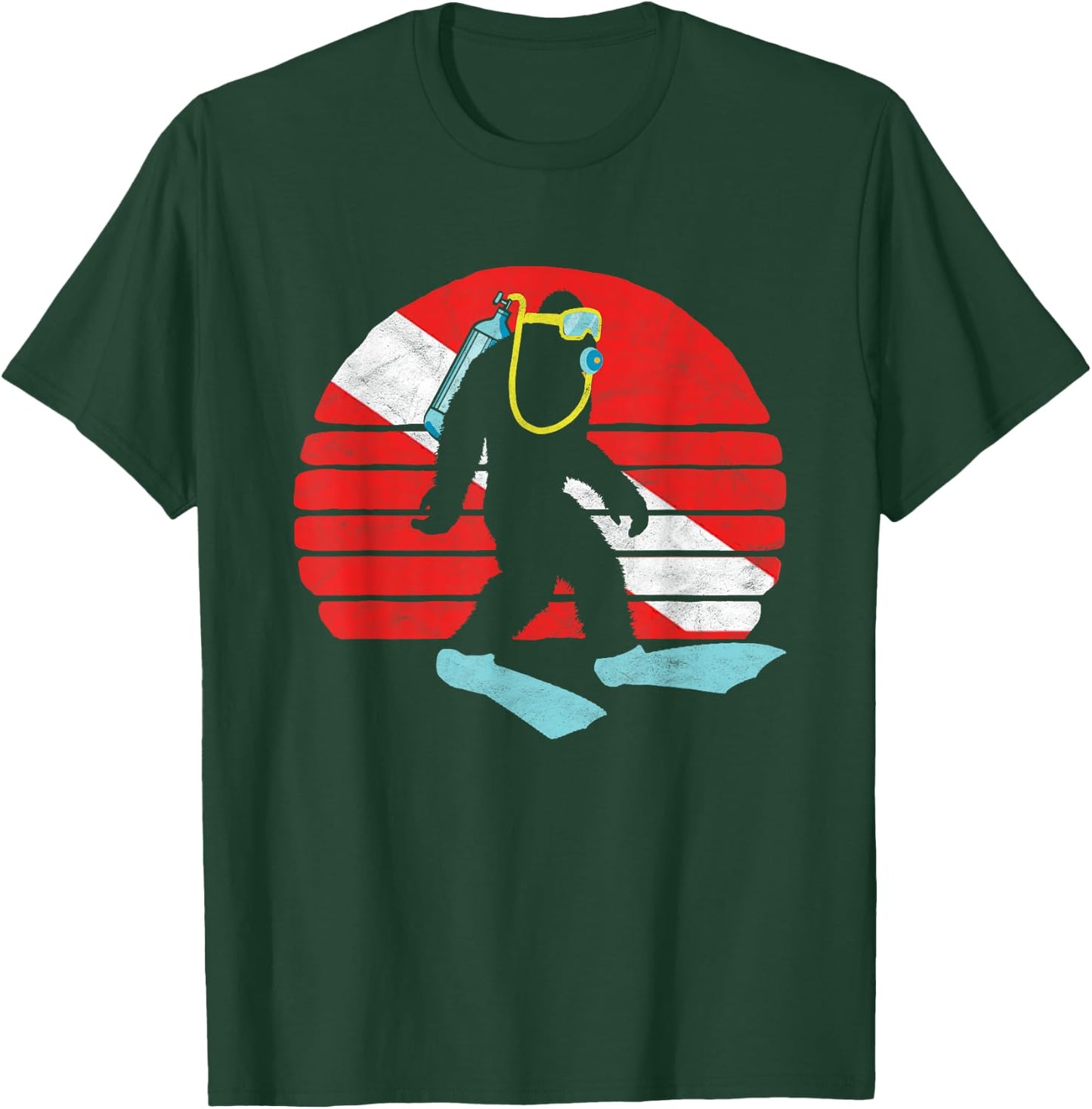 Vintage Funny Bigfoot SCUBA Diving Retro Dive Flag T-Shirt - T-Shirt | Forest