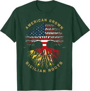 American Grown with Sicilian Roots Tree USA Flag Gifts Idea T-Shirt - T-Shirt | Forest