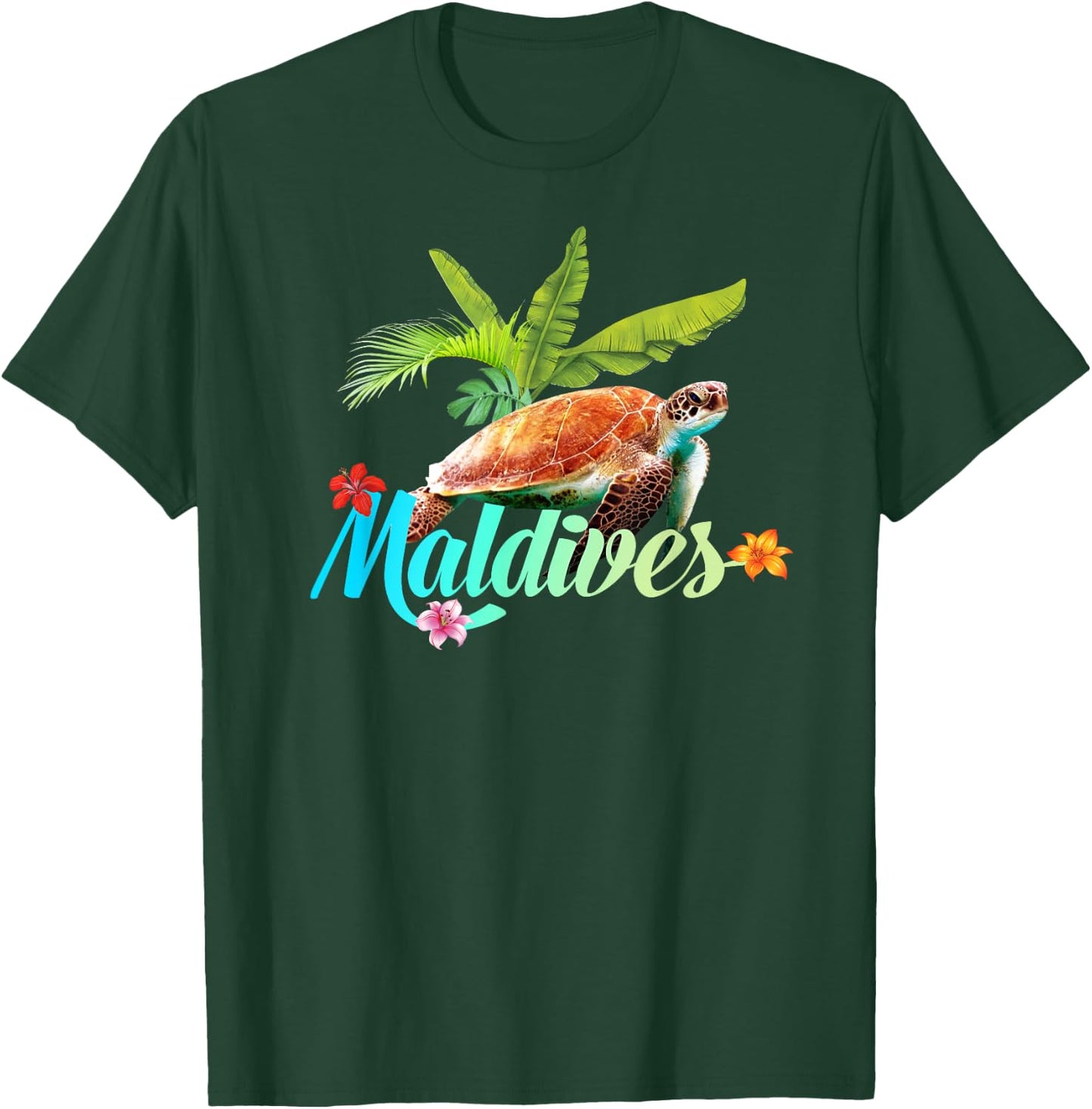 Maldives Sea Turtle Hibiscus Island Gift Beach Souvenir Palm T-Shirt - T-Shirt | Forest