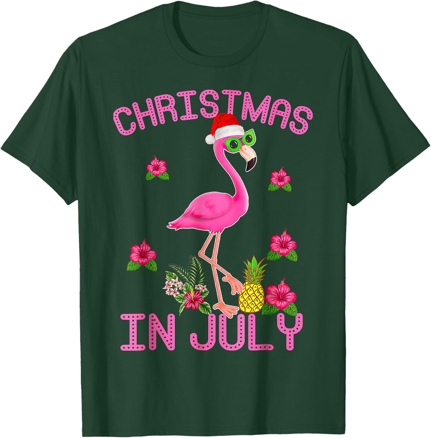 Christmas In July Pink Flamingo T-Shirt - T-Shirt | Forest