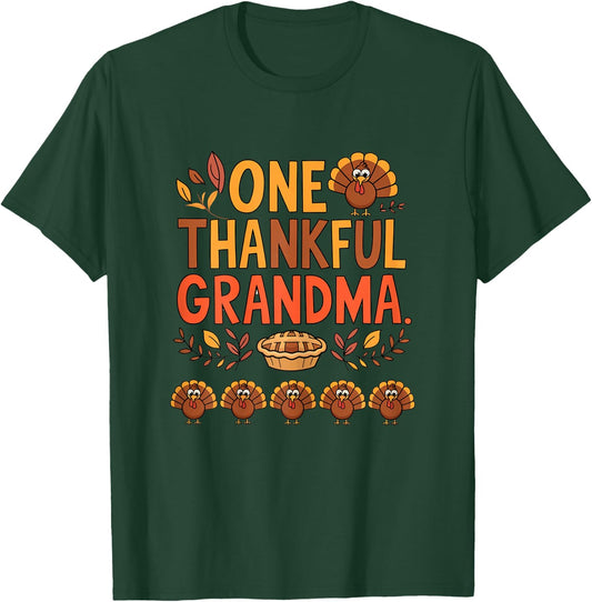Funny Thanksgiving Grandma Graphic One thankful grandma Fall T-Shirt - T-Shirt | Forest