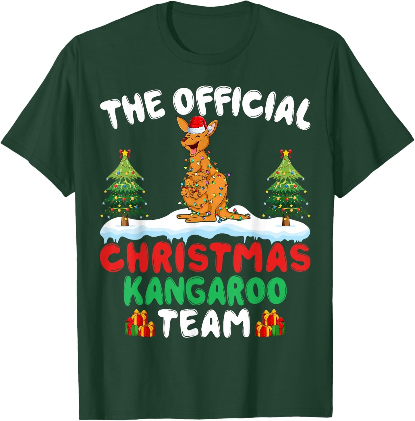 Kangaroo Santa Hat Xmas Lights Christmas Kangaroo Team T-Shirt - T-Shirt | Forest