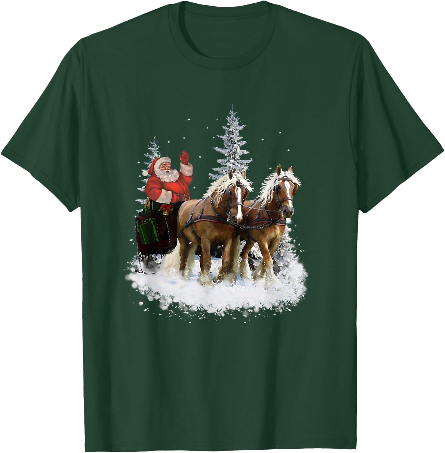 Santa Sleigh Ride - draft horses (C) T-Shirt - T-Shirt | Forest