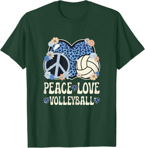 Peace Love Volleyball Lover Leopard Print Women Volleyball T-Shirt - T-Shirt | Forest