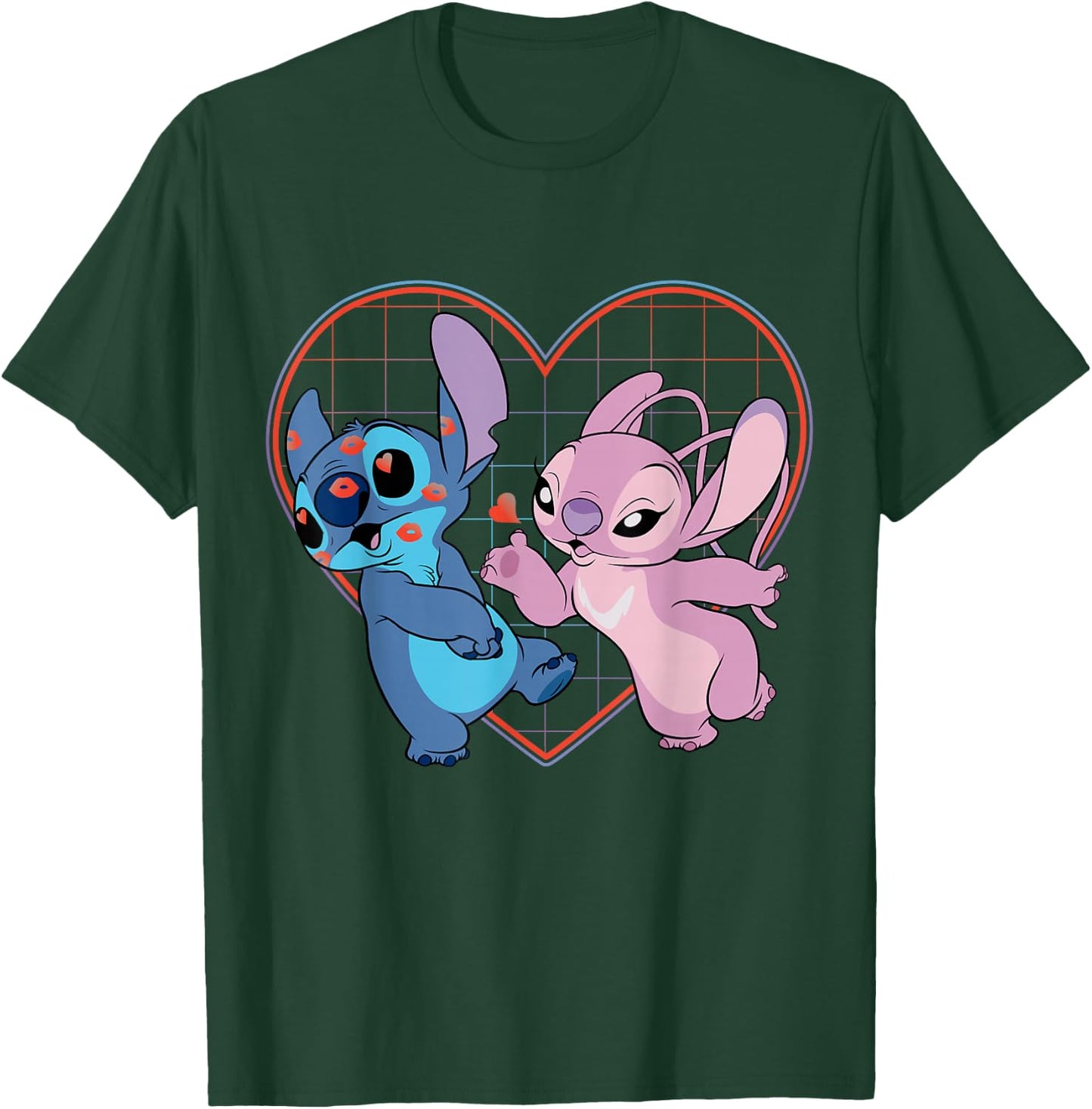 Disney Lilo and Stitch Angel Kisses Love , Black T-Shirt - T-Shirt | Forest