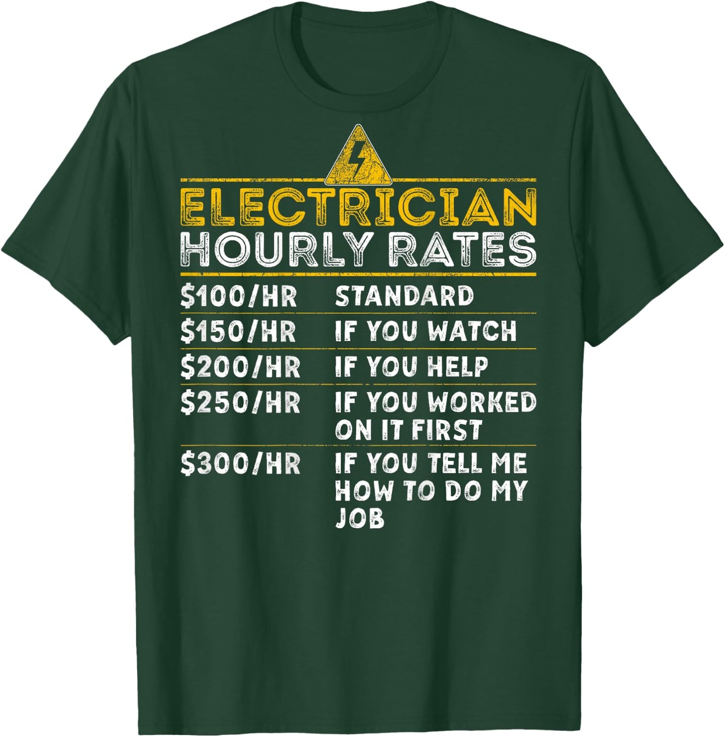 BACK PRINT Funny Electrician Hourly Rate Vintage Lineman T-Shirt - T-Shirt | Forest