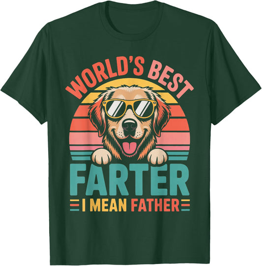 Fathers Day Retro Funny Dog Worlds Best Farter I Mean Father T-Shirt - T-Shirt | Forest