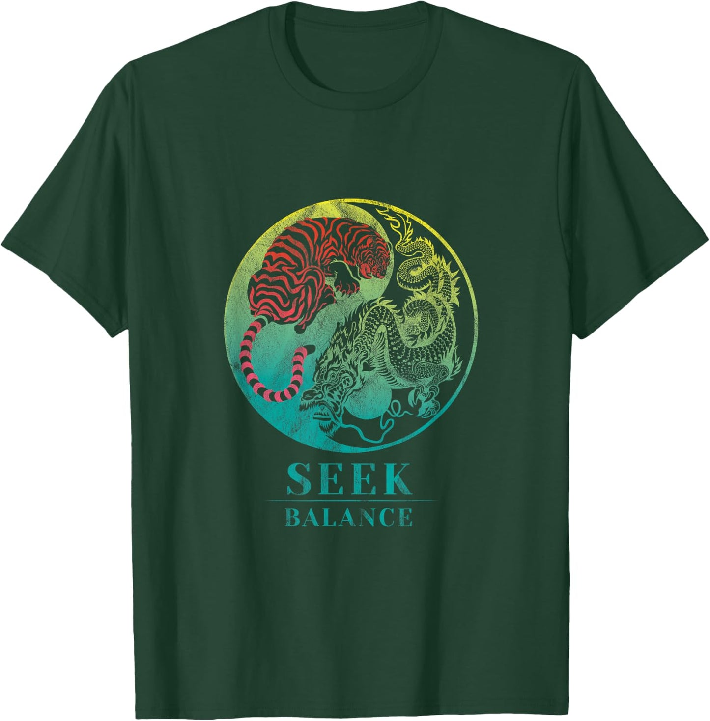 Yin Yang Symbol Dragon Tiger Seek Balance Male Female T-Shirt - T-Shirt | Forest