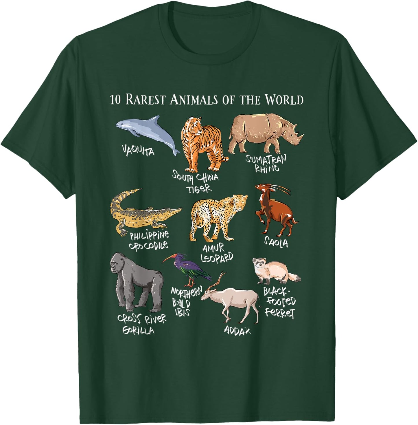 10 Rarest Animals of the World - Save the Endangered Fauna T-Shirt - T-Shirt | Forest