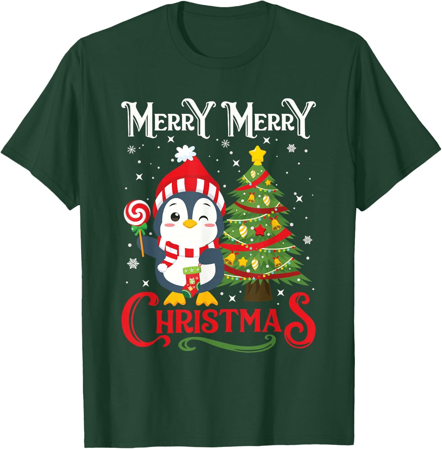 Boys Girls Men Women Christmas Pajamas Funny Penguin T-Shirt - T-Shirt | Forest