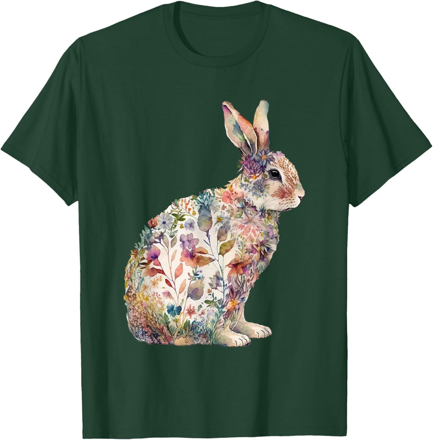 Bunny Floral Easter Day Wildflower Spring Rabbit Girls Women T-Shirt - T-Shirt | Forest