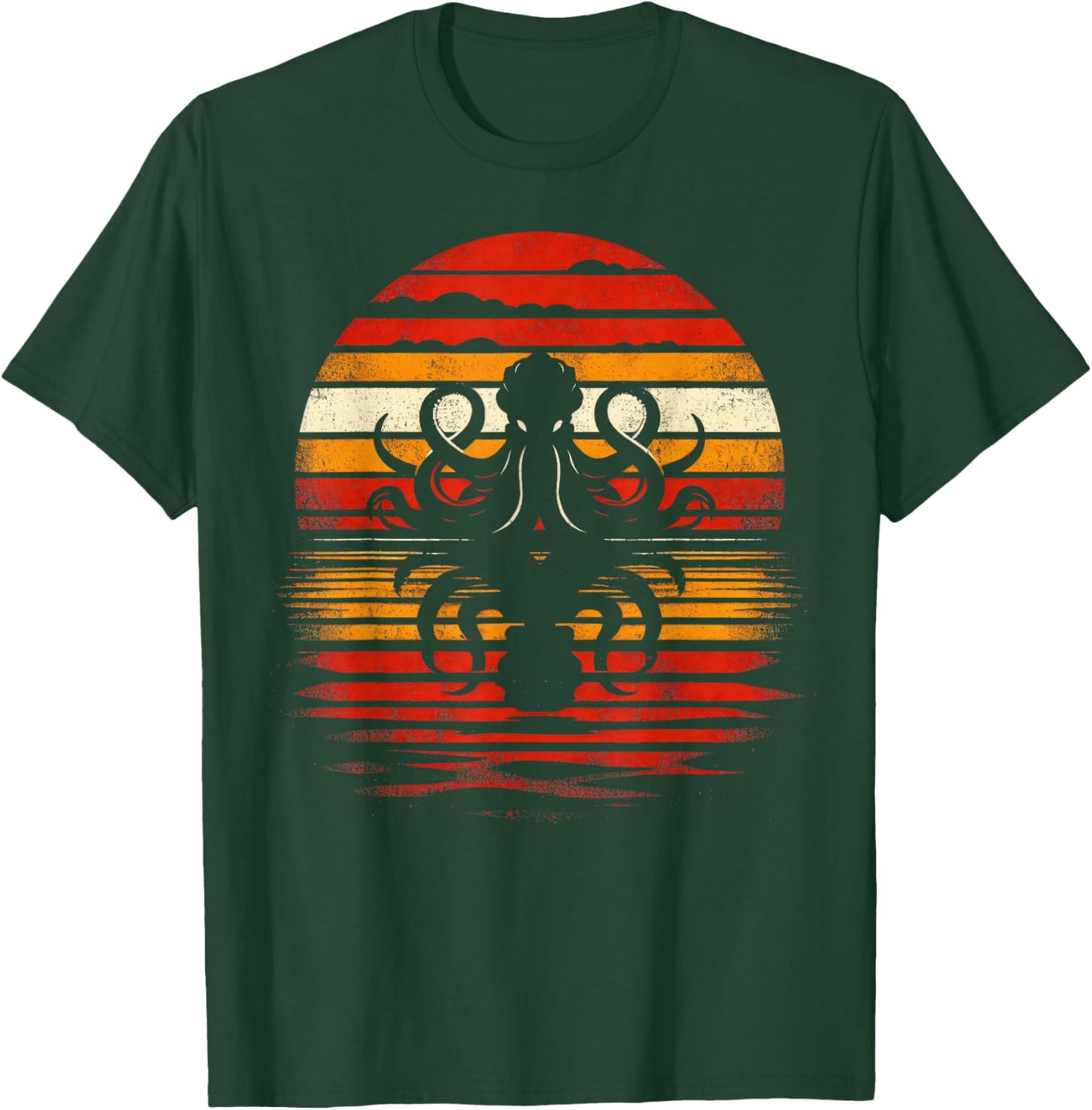 Octopus Sunset Retro Style Safari Vintage 70s Octopus T-Shirt - T-Shirt | Forest