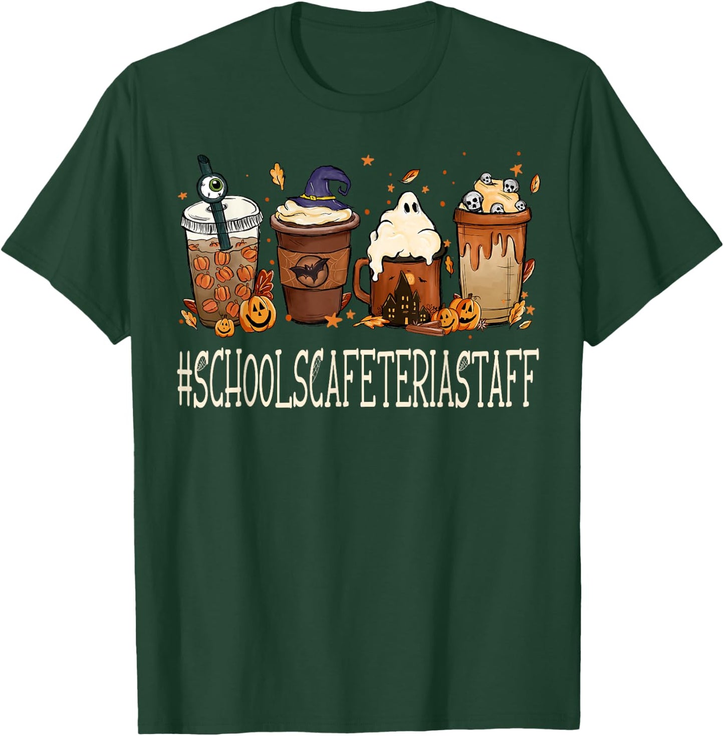 Schools Cafeteria Staff Horror Fall Coffee Halloween Pumpkin T-Shirt - T-Shirt | Forest