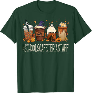 Schools Cafeteria Staff Horror Fall Coffee Halloween Pumpkin T-Shirt - T-Shirt | Forest