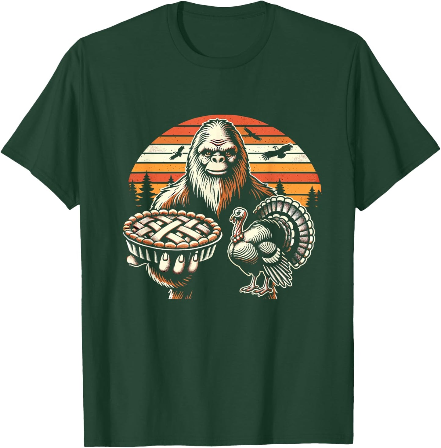 Funny Bigfoot Sasquatch turkey Thanksgiving T-Shirt - T-Shirt | Forest