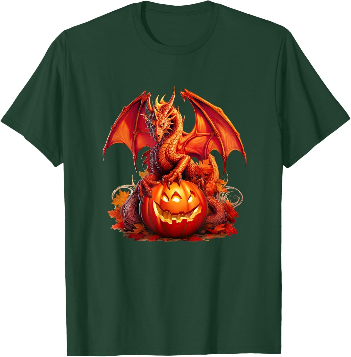 Halloween Dragon Guardian of the Pumpkin, Autumn Silhouette T-Shirt - T-Shirt | Forest