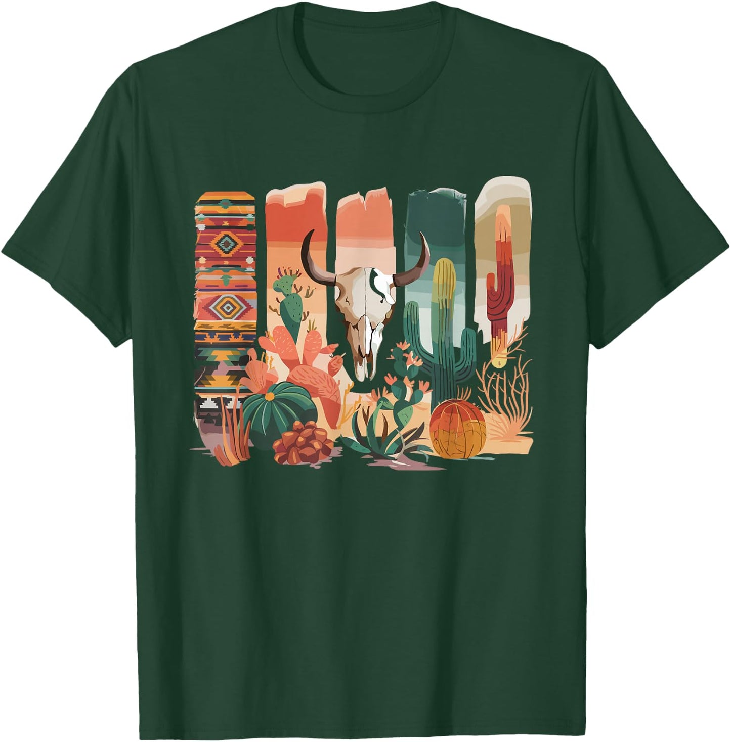 Boho Cow Skull Bohemian Floral Cow Skull T-Shirt - T-Shirt | Forest