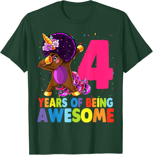 4th Birthday Dabbing Unicorn Afro Party Gift 4 Years Old T-Shirt - T-Shirt | Forest