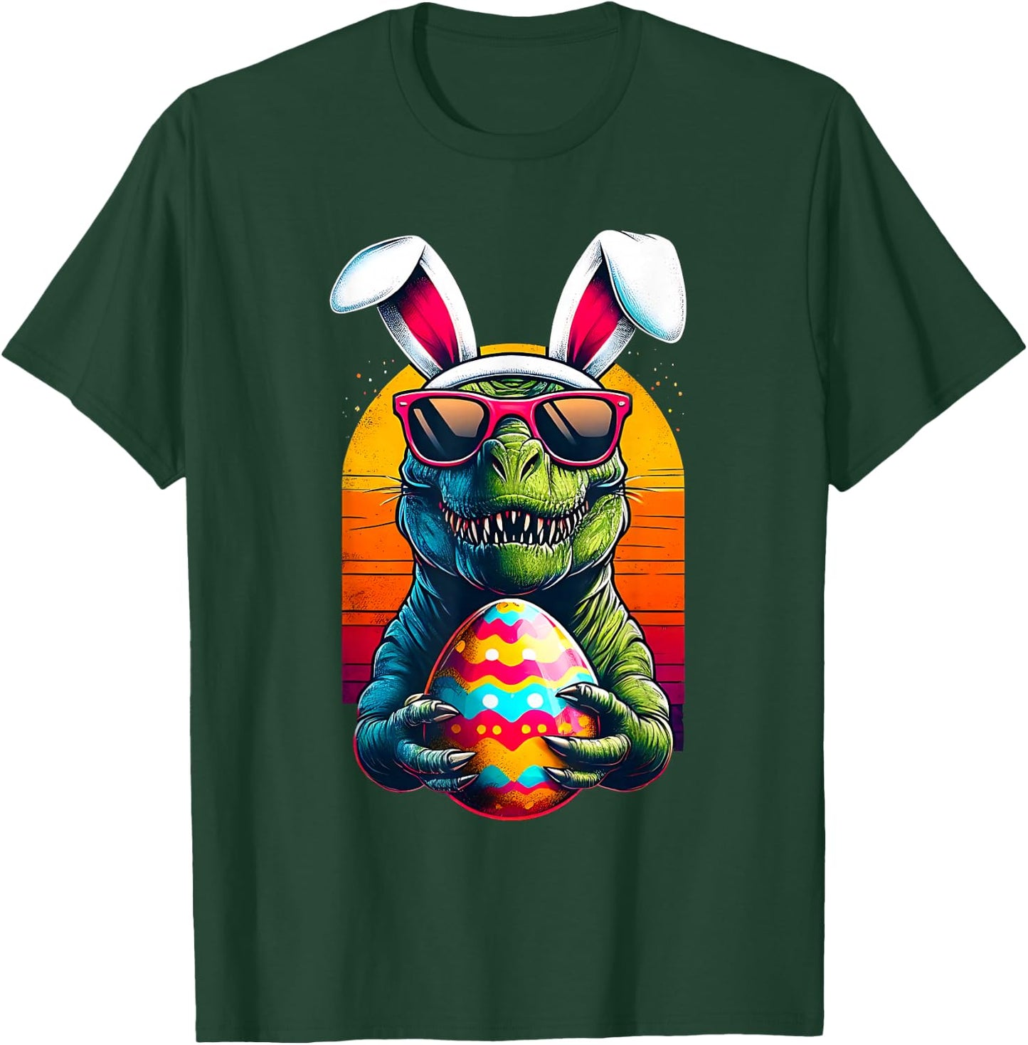 Happy Eastrawr TRex Easter Funny Dinosaur Bunny Egg Hunt Boy T-Shirt - T-Shirt | Forest