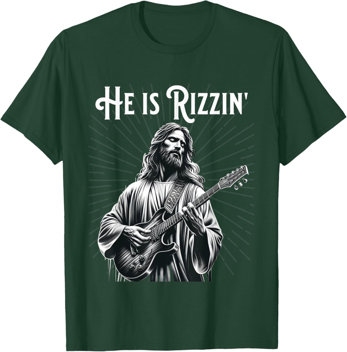 Funny Rizz Rif He is Rizzin Jesus Playing Guitar T-Shirt - T-Shirt | Forest