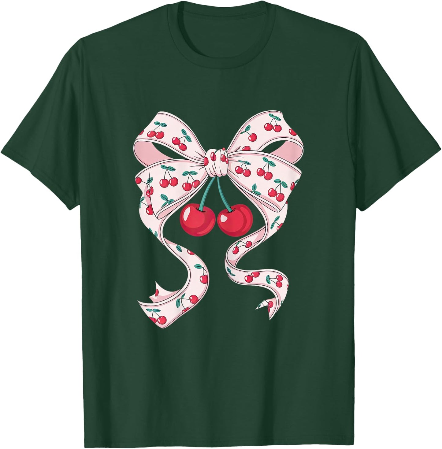 Pretty Pink Bow Woman Cute Cherries Cute T-Shirt - T-Shirt | Forest
