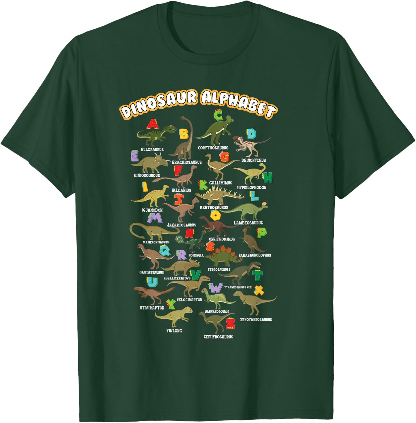 Cute Educational Types Dinosaurs Alphabet A-Z ABC Dino kids T-Shirt - T-Shirt | Forest