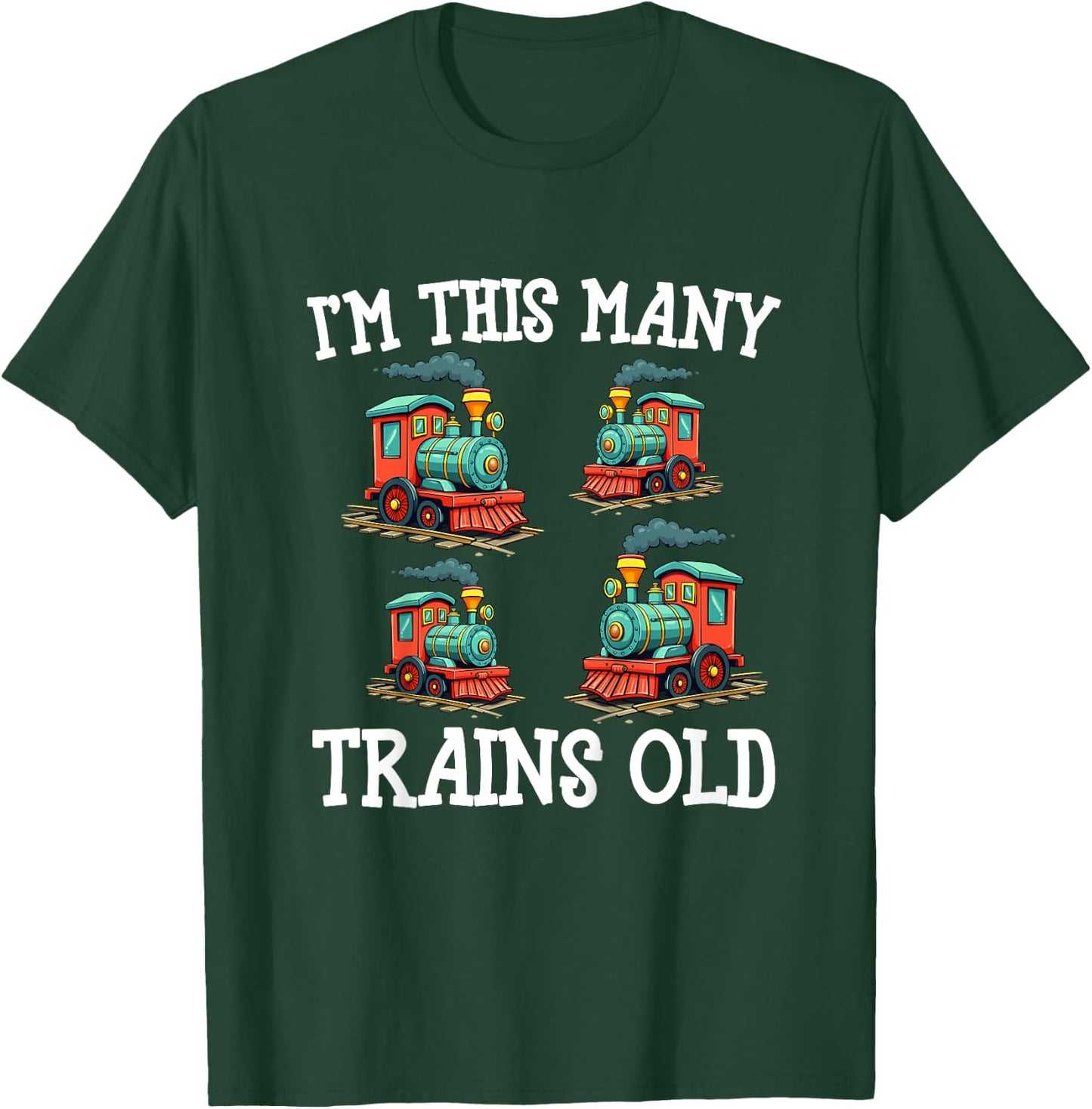 Kids 4 Year Old Boy Trains Birthday 4th Birthday Locomotive Train T-Shirt - T-Shirt | Forest