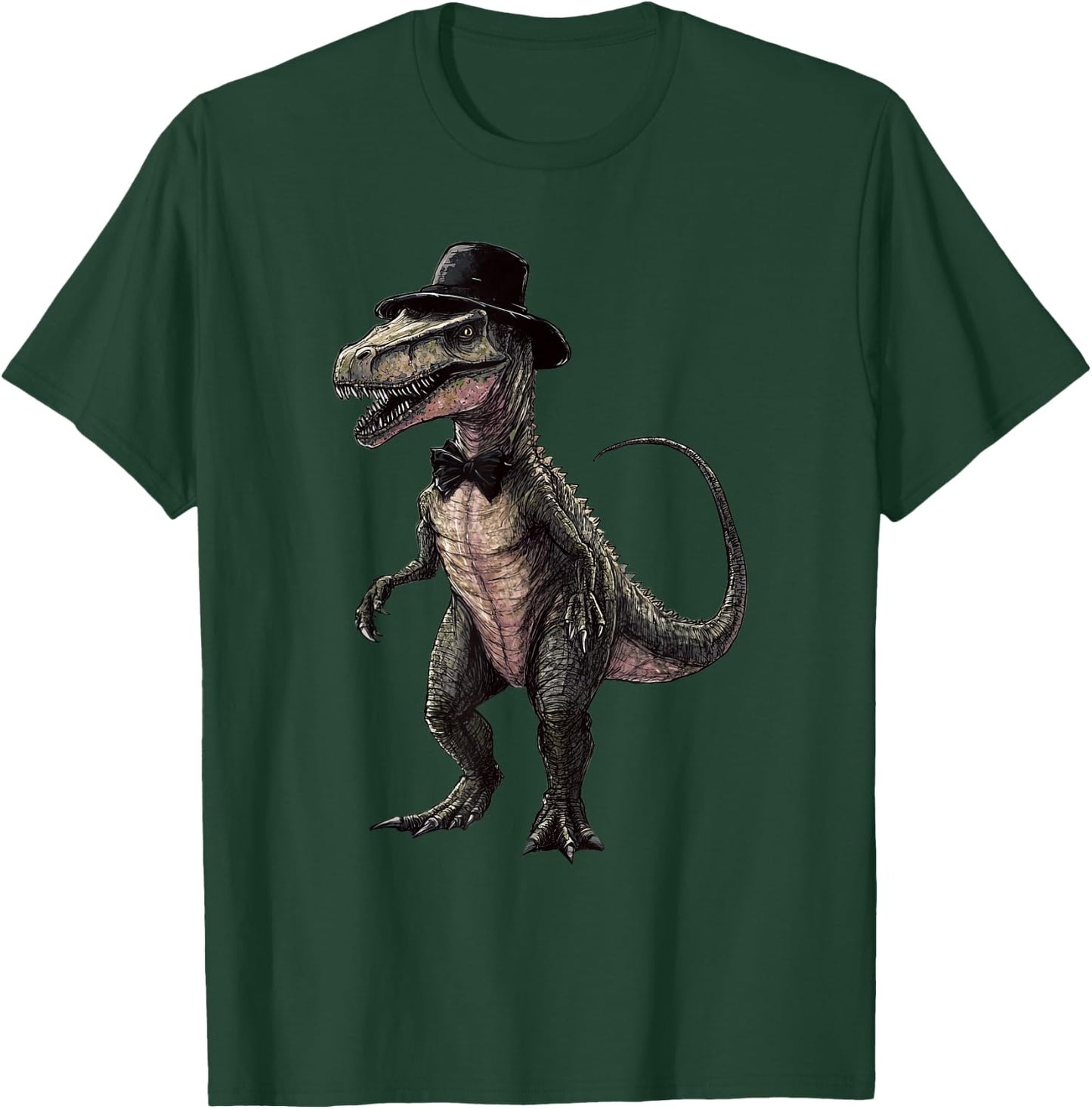 Spinosaurus Dinosaur Wearing A Hat And Bowtie T-Shirt - T-Shirt | Forest