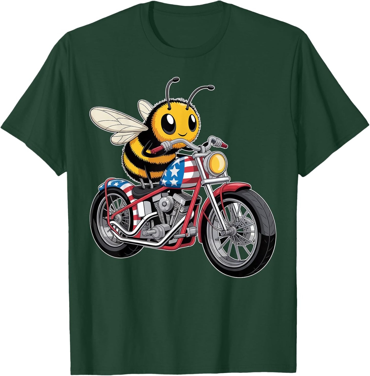 Patriotic Bee Motorcycle Rider T-Shirt - T-Shirt | Forest
