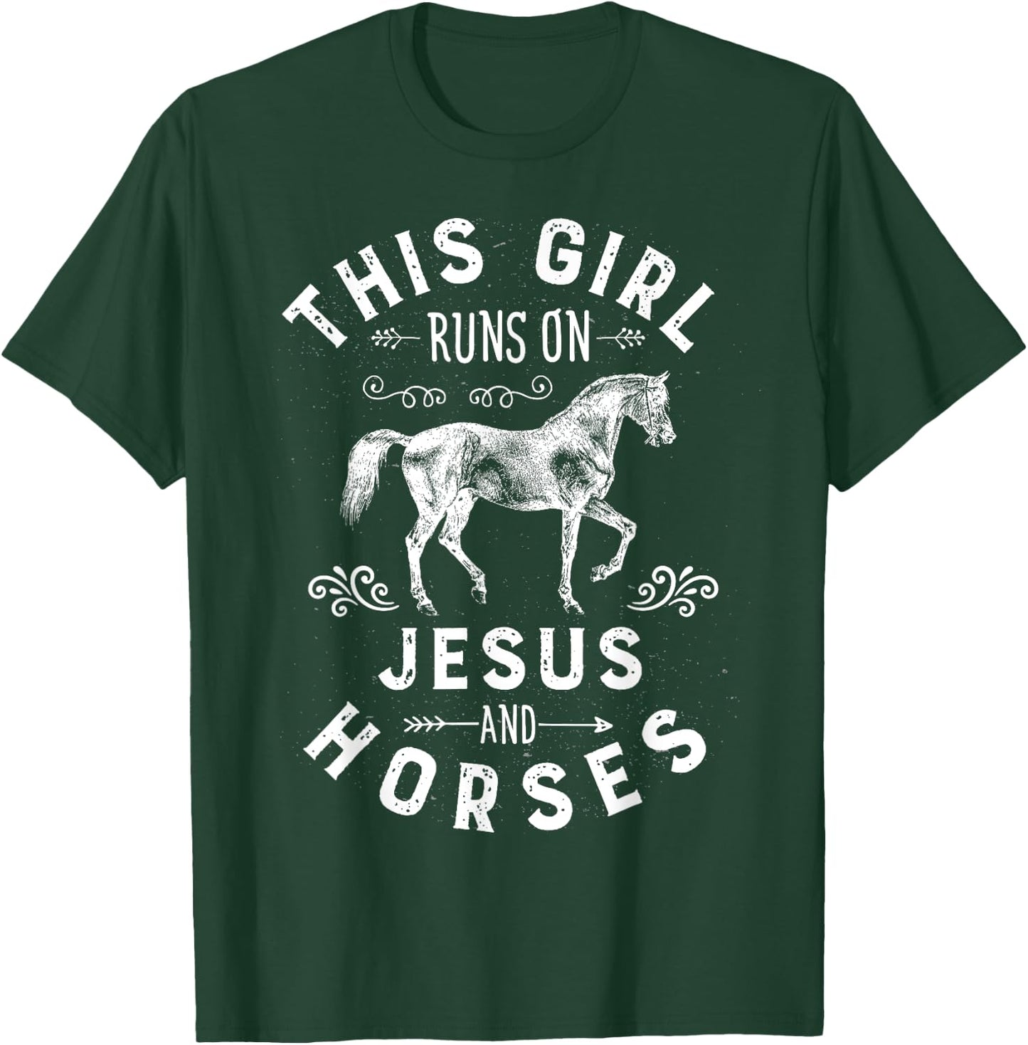 This Girl Runs On Jesus And Horses Horse Riding Equestrian T-Shirt - T-Shirt | Forest