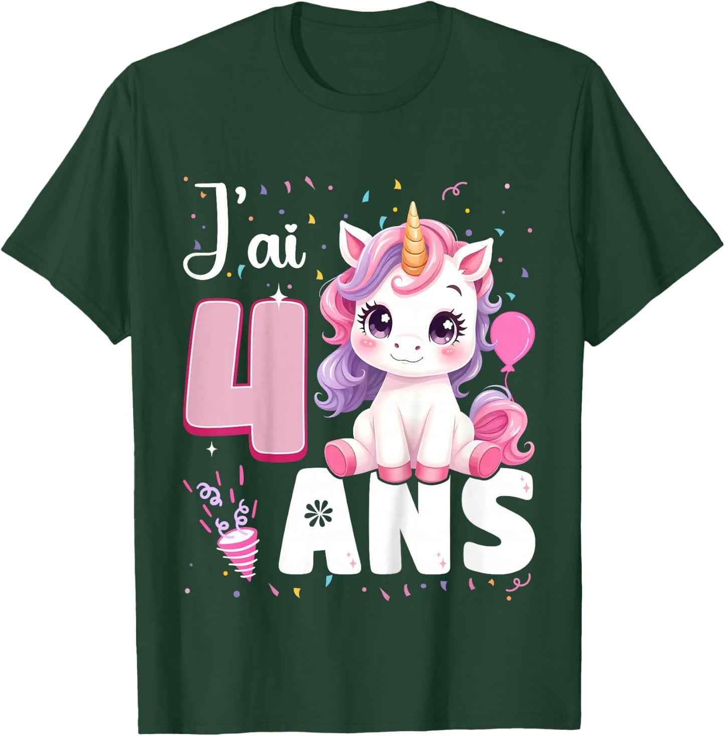 Child Girl 4 Years Unicorn Girl Birthday 4 Years I Ai 4 Years , Black, 2 T-Shirt - T-Shirt | Forest