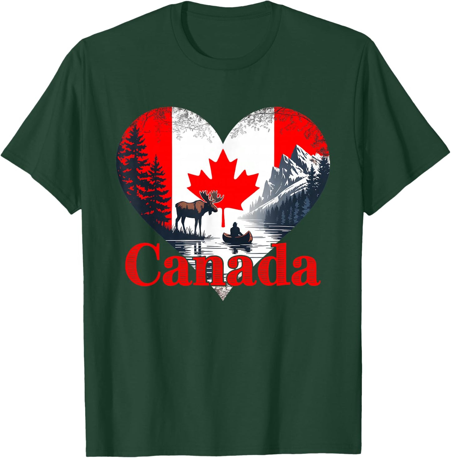 Canada Day Wilderness Heart Outdoor Maple Leaf Canadian T-Shirt - T-Shirt | Forest