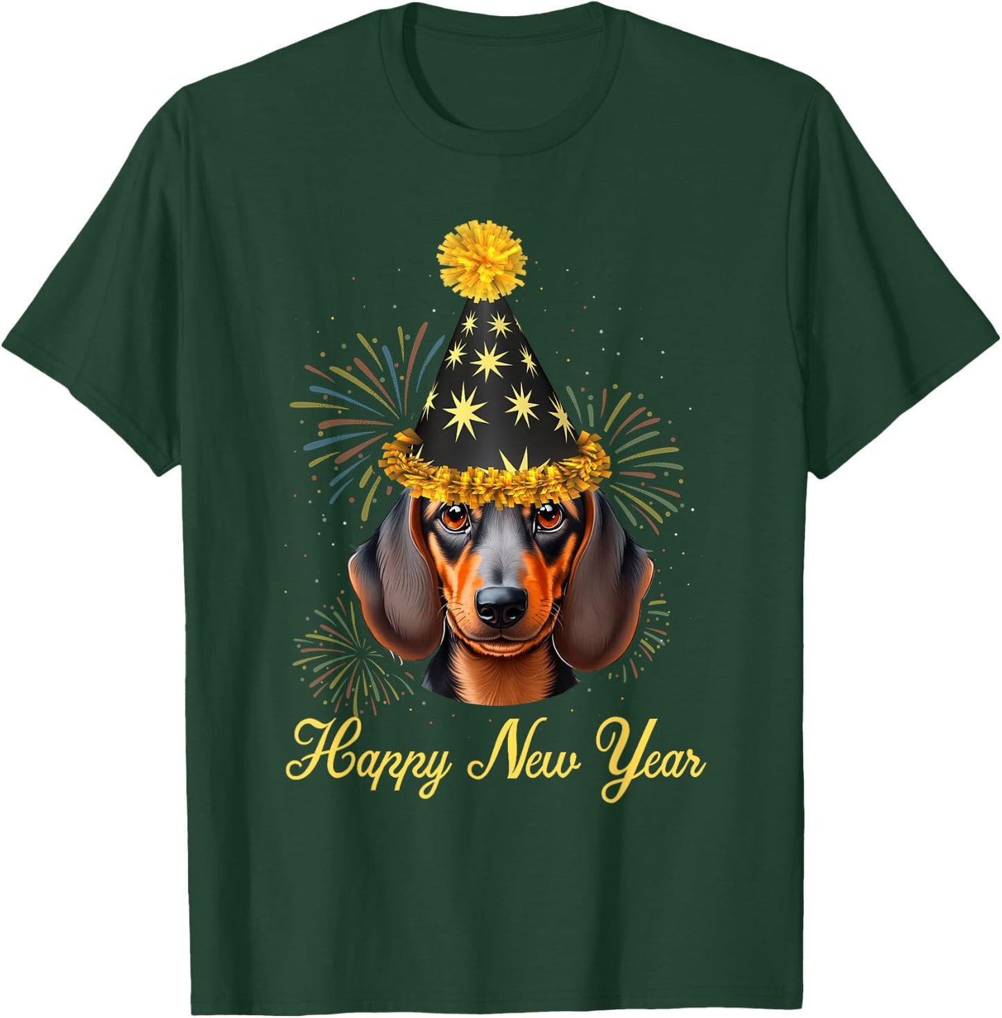Dog Lover NYE Party Fireworks Kids Men Women Dachshund Dog Happy New Year 2025 New Year's Eve Party T-Shirt - T-Shirt | Forest