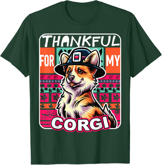 Corgi Dog Scarf Pilgrim Happy Thanksgiving T-Shirt - T-Shirt | Forest