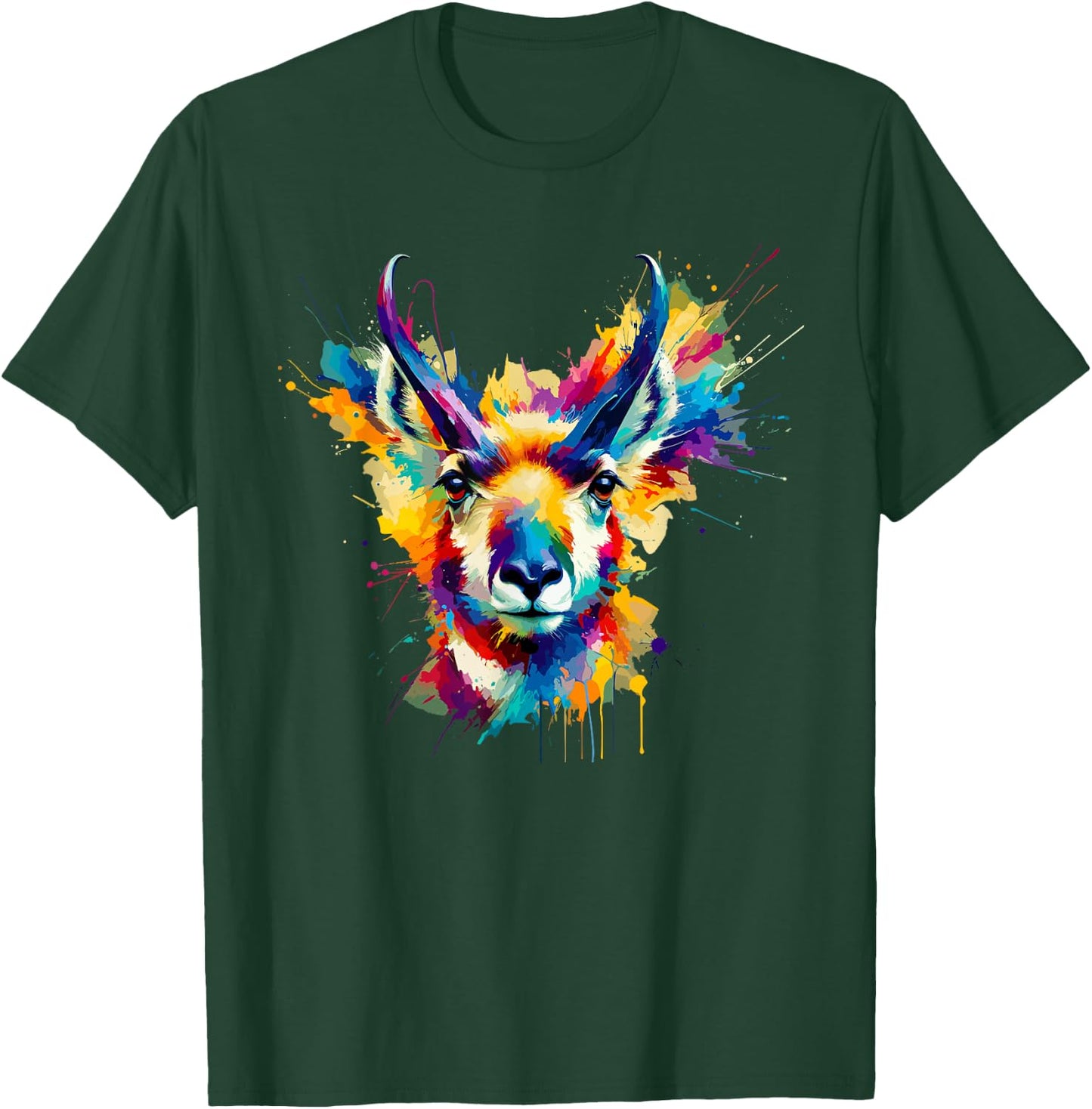 Colorful Splash Art Pronghorn American Antelope Pronghorns T-Shirt - T-Shirt | Forest