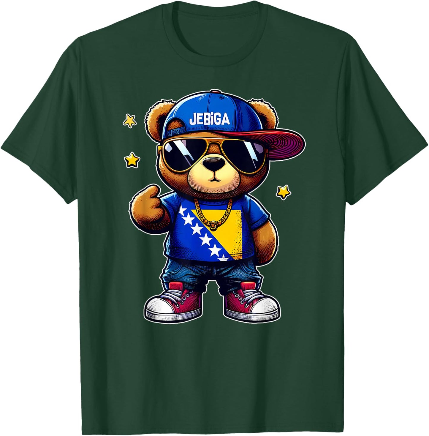 JEBIGA Niedlicher Teddybär mit bosnischer Flagge lustiges T-Shirt - T-Shirt | Forest